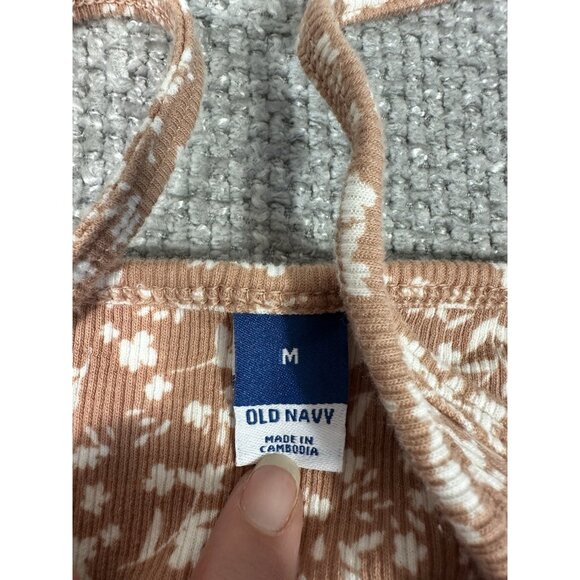 Old Navy Dress Womens Medium Tan Ditzy‎ Floral Ribbed Cami Mini - Picture 6 of 11